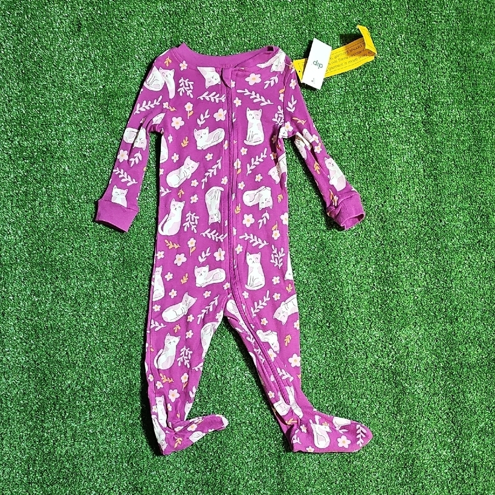 Purple Baby Girl Footie with Cat Design - Picture 1 of 4
